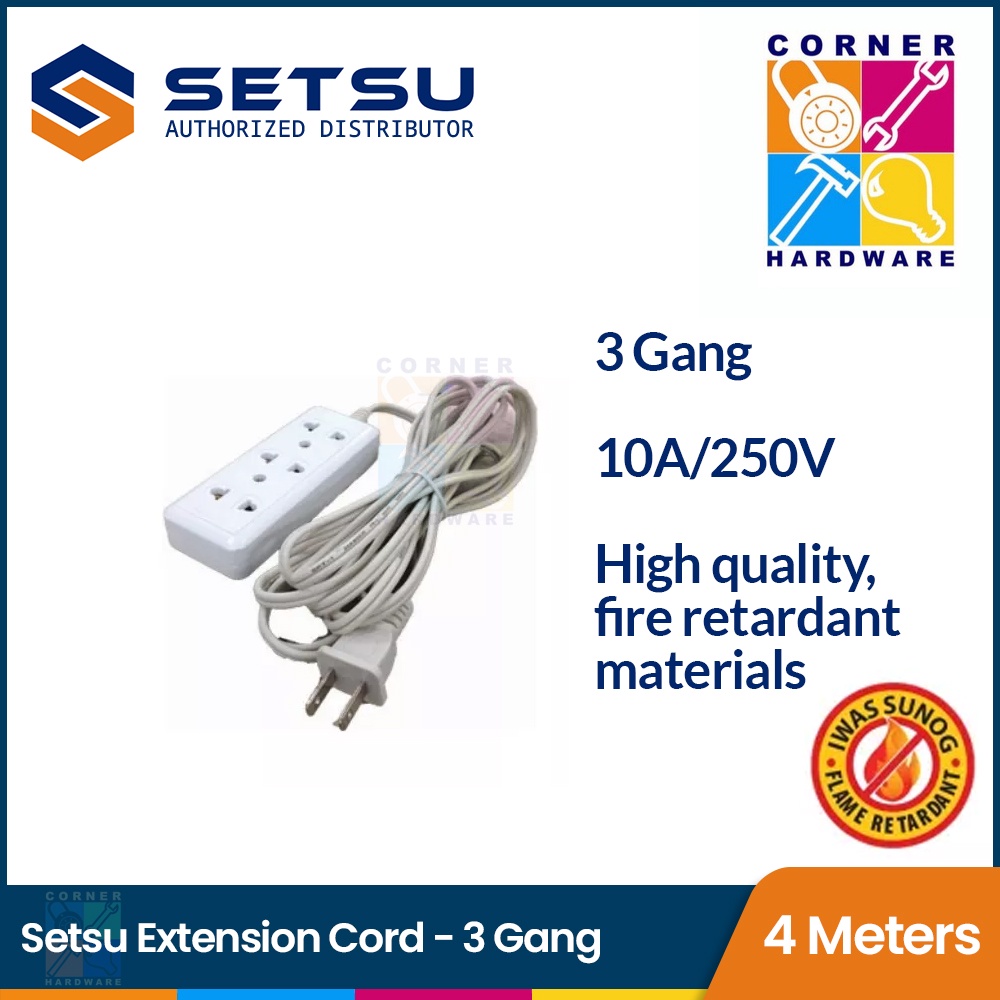 SETSU Extension Cord with Universal Plug 3 Gang 4 Meters Shopee