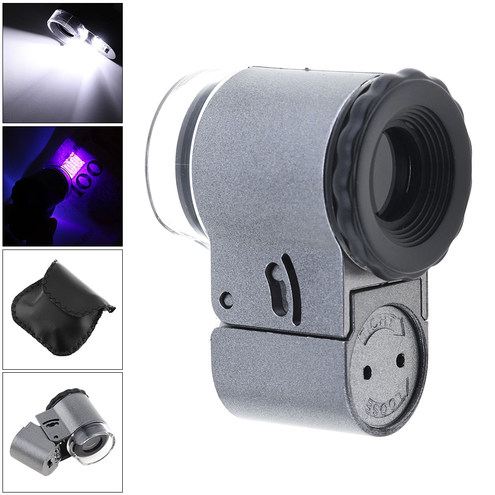 50X Metal + ABS Portable Adjustable Magnifier with 2 LED Light and UV