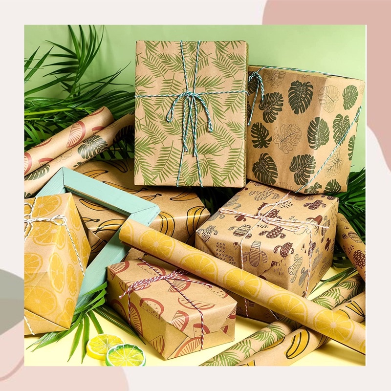 Kraft Wrapping Paper Printed 10Sheets Reversible Gift Brown Paper 17x23