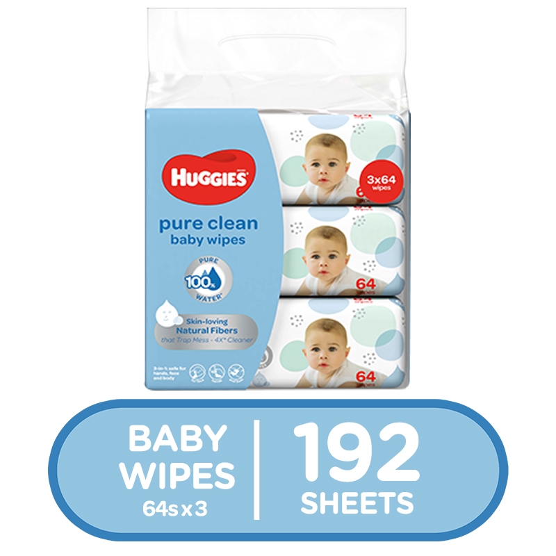 Huggies Pure Clean Baby Wipes 64 sheets x 3 packs 192 pcs Shopee