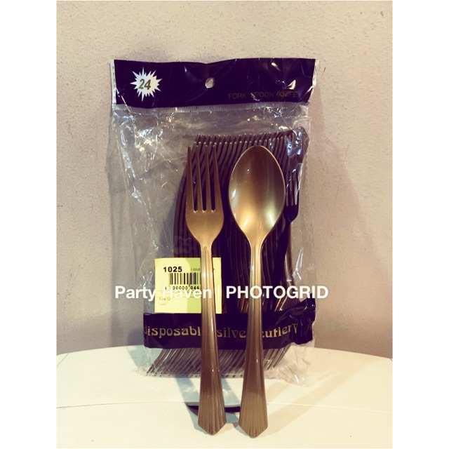 Gold fork & spoon plastic utensils (approx 8”) 12 pairs/pack Shopee Philippines