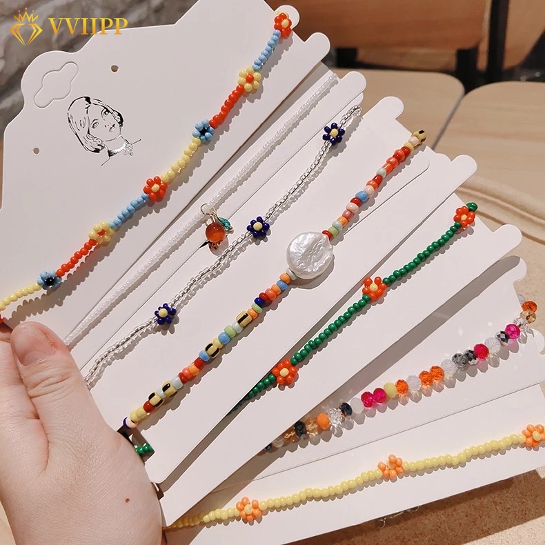 Simple Seed Beads Strand Necklace Women String Beaded Short Choker Necklace Fashion Jewelry