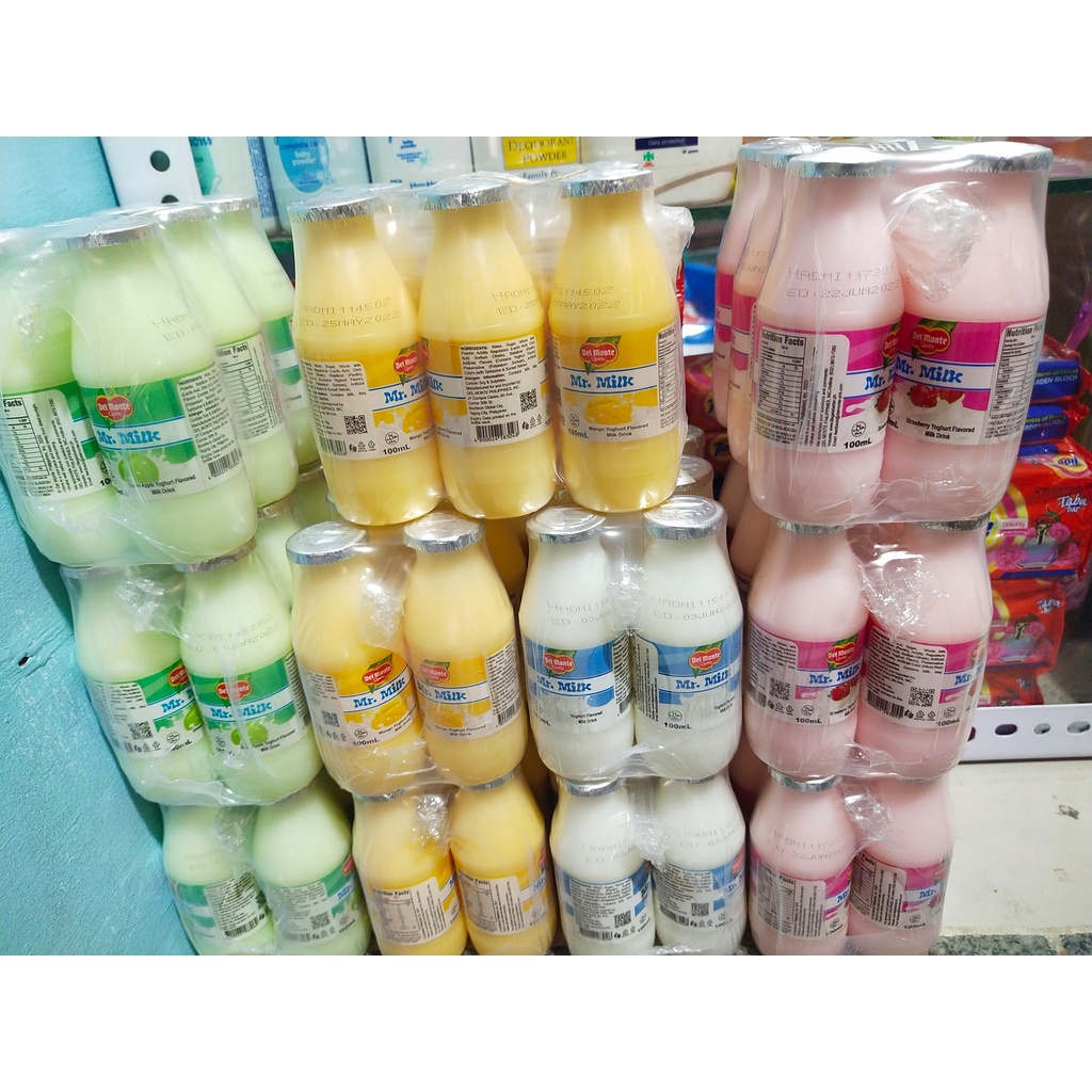 Del Monte Mr. Milk Plain, Strawberry, Green Apple Yogurt Flavored Milk Drink 100ml Shopee