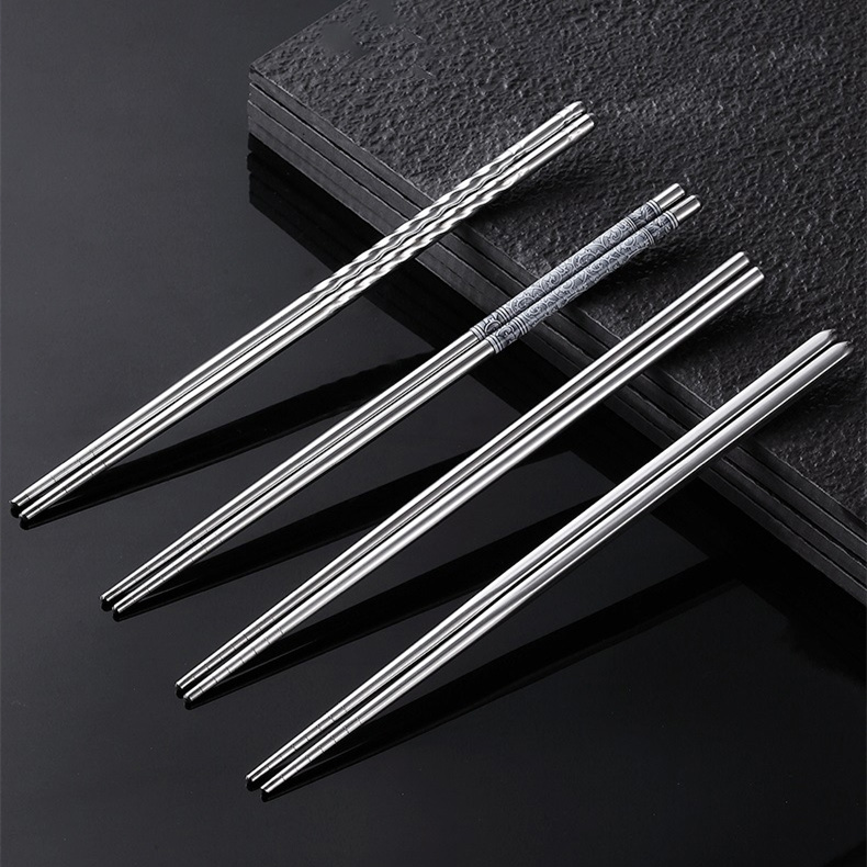 Stainless Steel Chopsticks Set Chinese Metal Nonslip Steel Chopstick Kit Portable Reusable Food