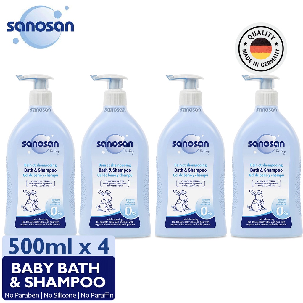 Sanosan Baby Bath & Shampoo with Dispenser 500ML Bundle of 4 (500ml x 4