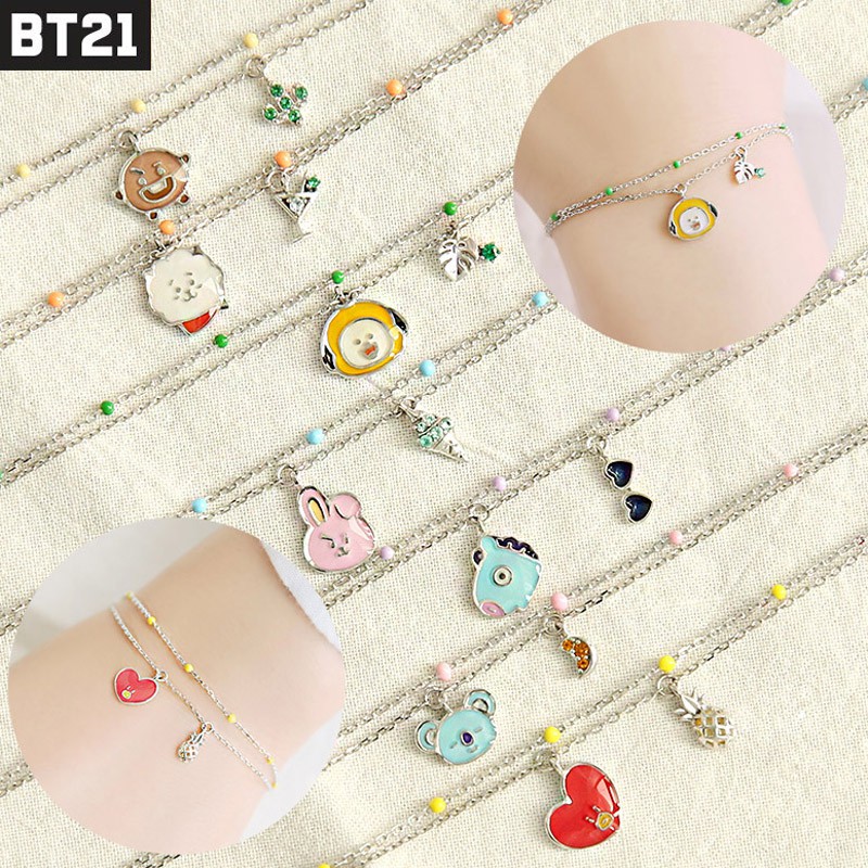 [BT21 x OST] OFFICIAL GOODS S22 Silver 2Line Bracelet 7type + BT21 Box