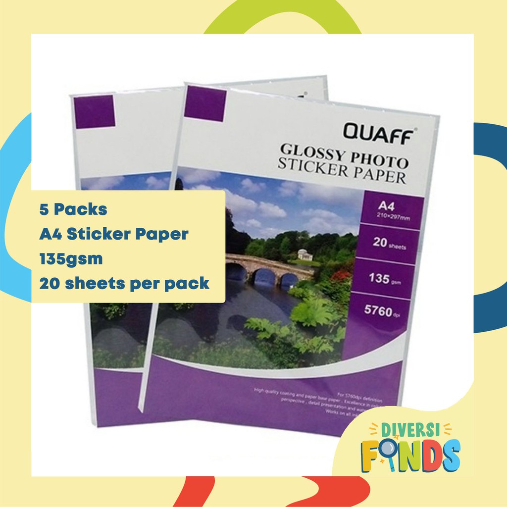 5 Packs Quaff Sticker Paper A4 Size Glossy 90g/135g / Kraft 175g