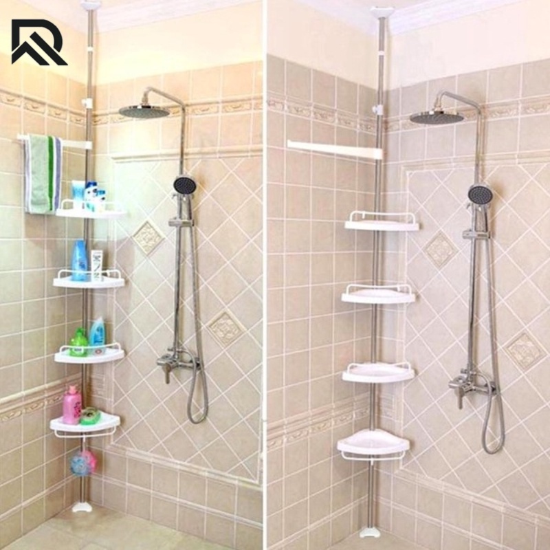 ADS188 Home Adjustable Bathroom Corner Rack Pole Caddy Shower Organizer