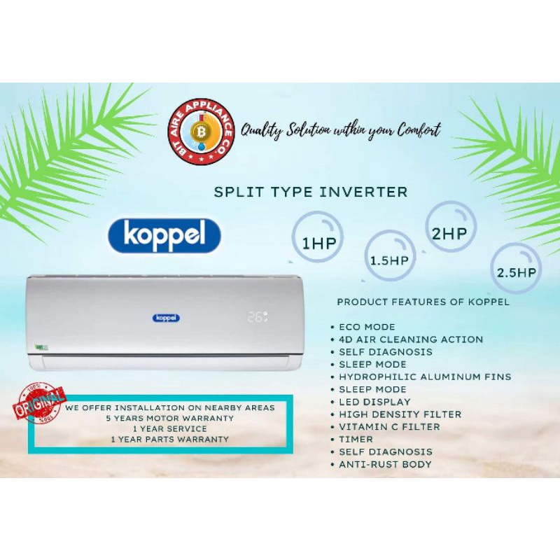 KOPPEL 1HP To 2HP SPLIT TYPE SUPER INVERTER AIRCON Shopee Philippines