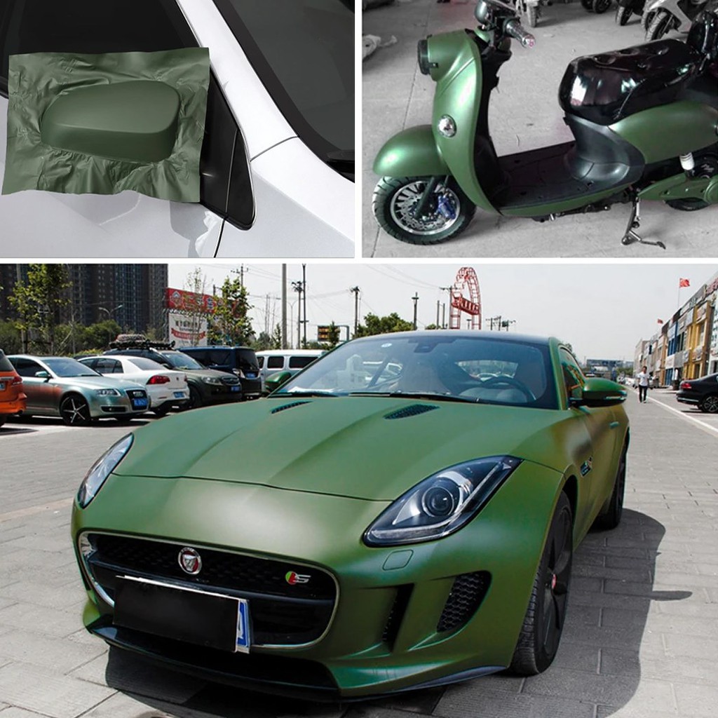 TOPWRAP 1ft legth x 5ft width Satin Ceramic Army Green Vinyl Car Wrap Sticker Bubble Free