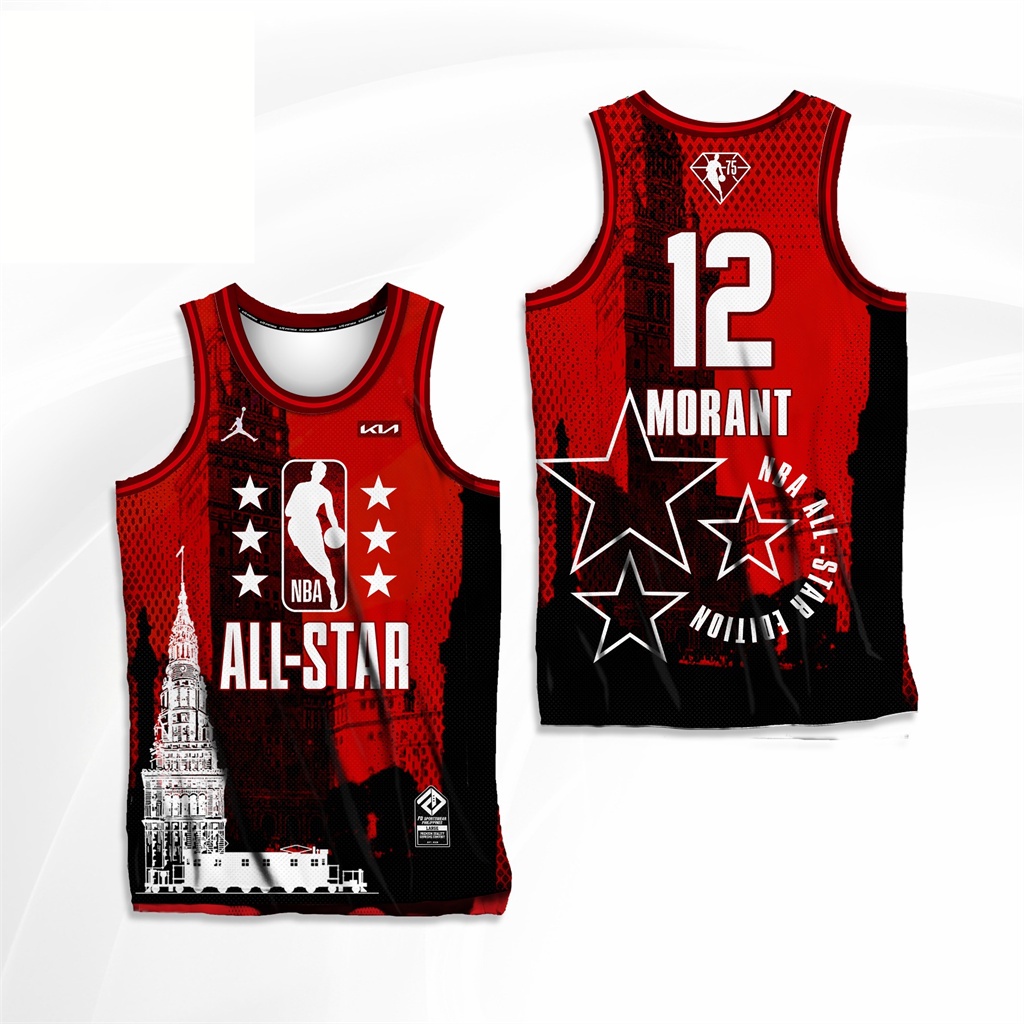 All Star NBA 2022 Customized Basketball Jersey Red MORANT 12 for Men