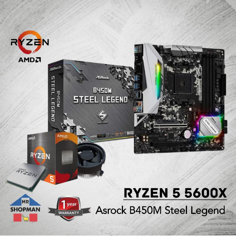 AMD Ryzen 5 5500 / 5600 / 5600X Processor w/ B450M Steel Legend Motherboard Bundle Shopee