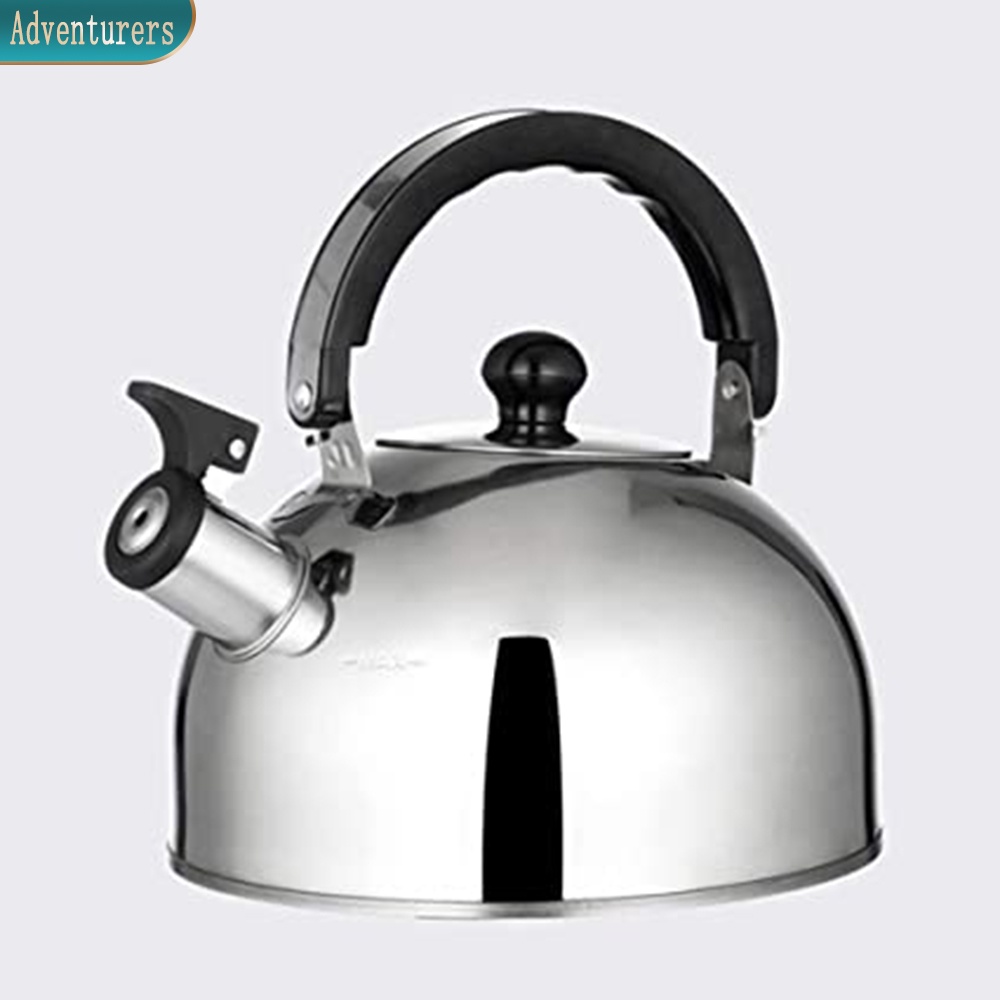 Adventurers Whistling Tea Kettle Stainless Steel Flat Stove Top Teapot