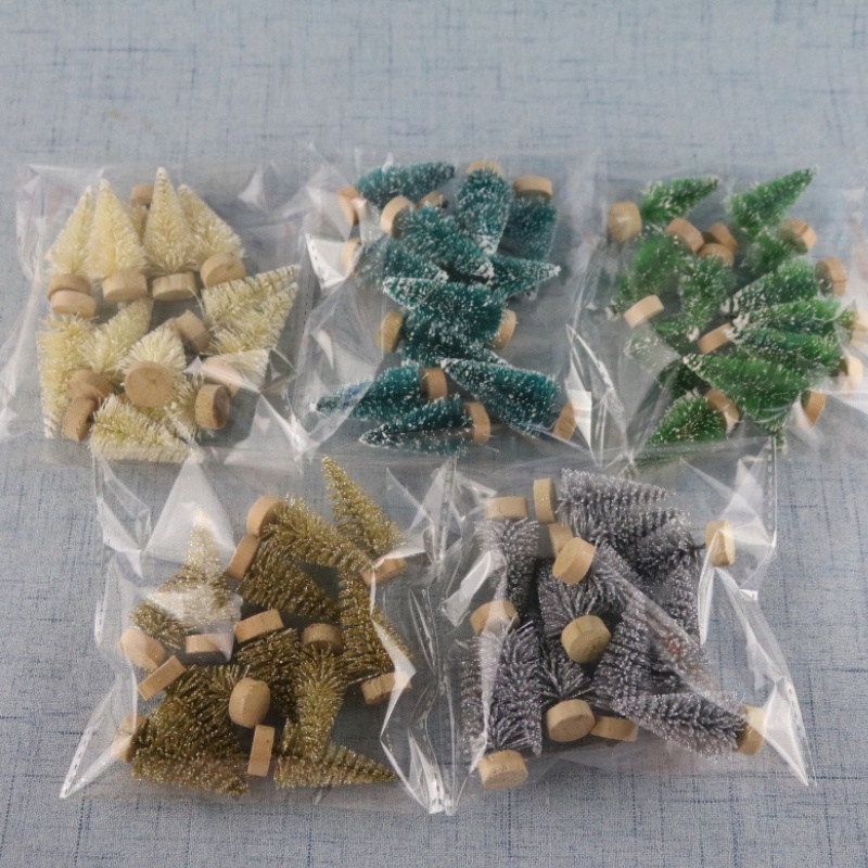 DIY 12Pcs Mini Christmas Tree Sisal Silk Cedar Table Top Decorations