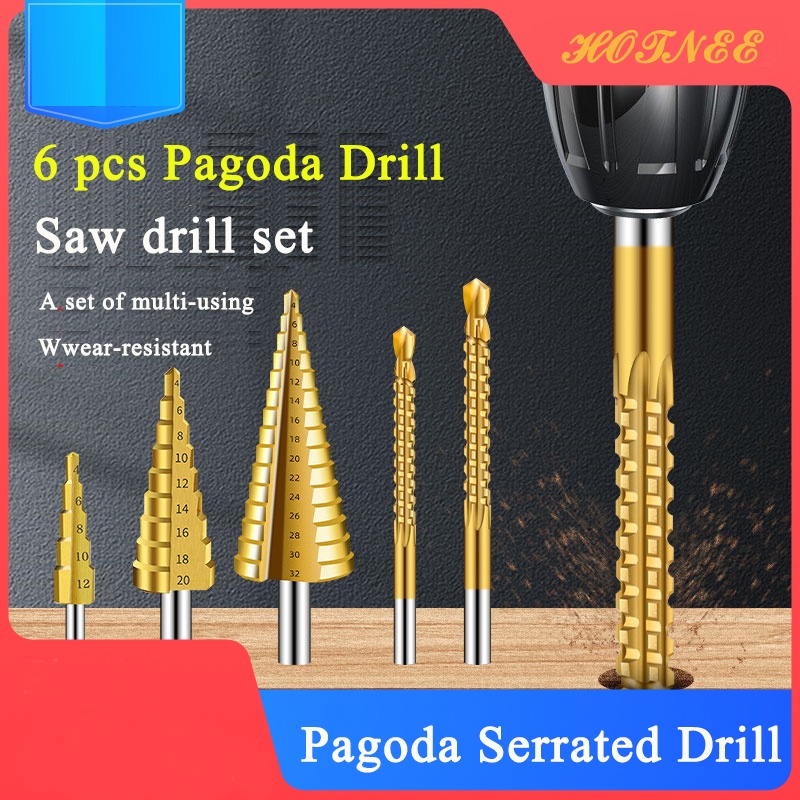 Pagoda Drill Set Highspeed Steel Drill Spiral Titaniumplated Ladder