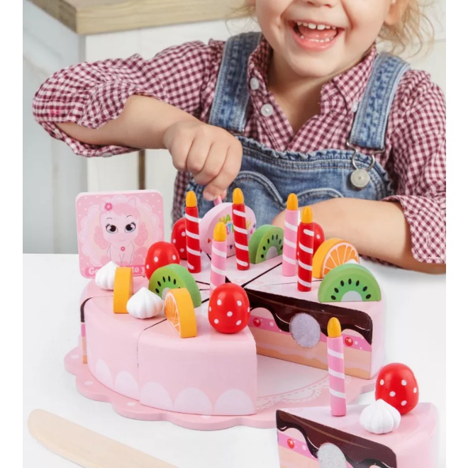 [READY STOCK] Wooden Cutting Toy Birthday Cake for Toddlers Children
