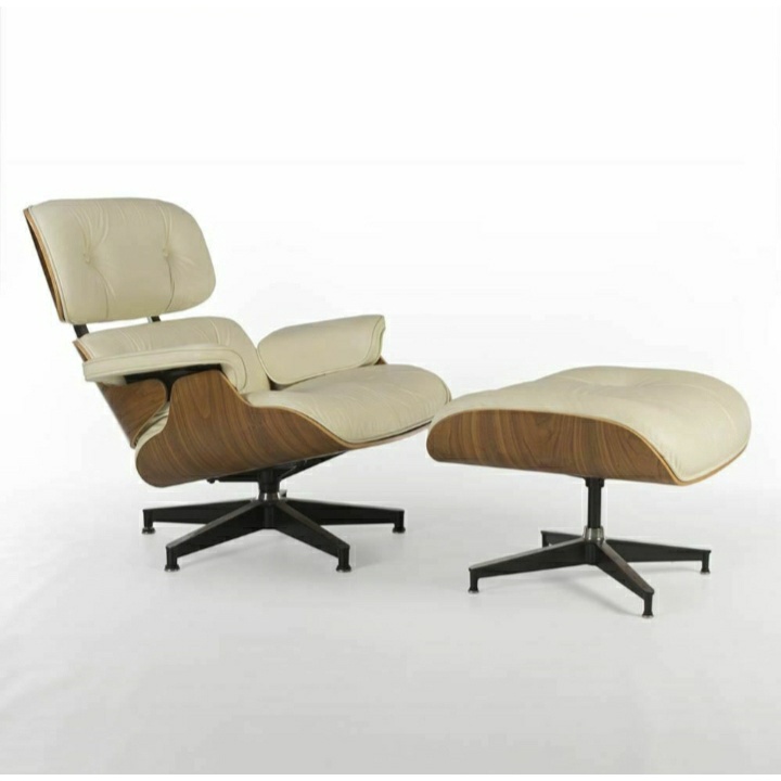 Authentic Herman Miller Eames Lounge Chair and Ottoman Cream Leather Walnut Shopee Philippines