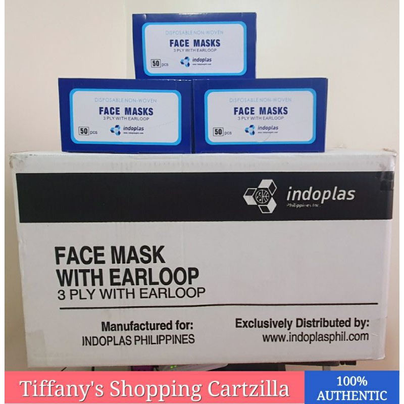INDOPLAS FACE MASK 3 Ply with Earloop Surgical Face Masks FDA