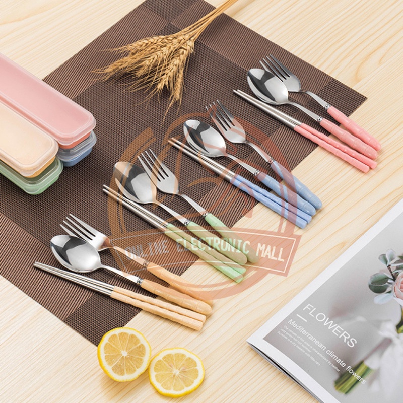 BZ Portable Stainless Steel Cutlery Set Spoon Fork Chopsticks 3pcs