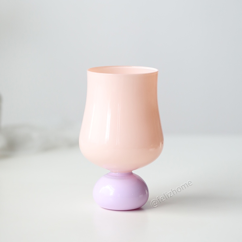 Handmade Drinkware Medieval Style Pink Glass Cup French Retro Tall