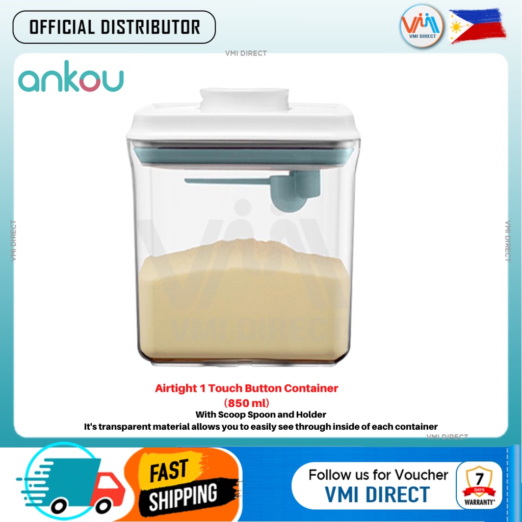 Ankou Airtight 1 Touch Button Container for Milk/Food With Scoop Spoon and Holder 850ML (Square