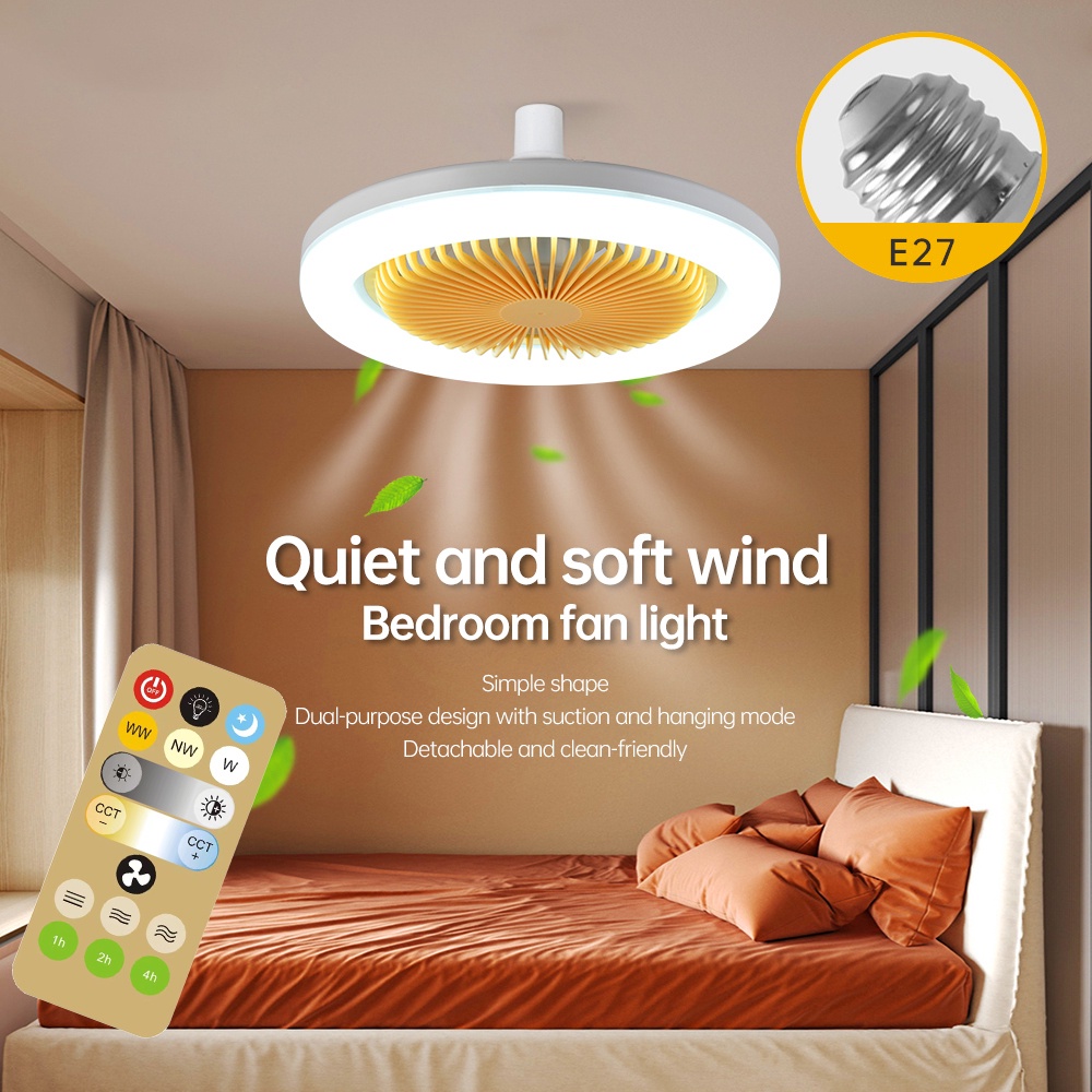 2in1 LED Ceiling Fan With Light Bedroom E27 Ceiling Fan Silent Ceiling