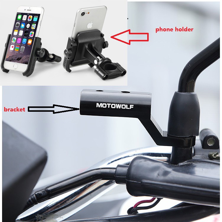Original Motowolf Motorcycle Phone Bracket Rearview Mirror Expander