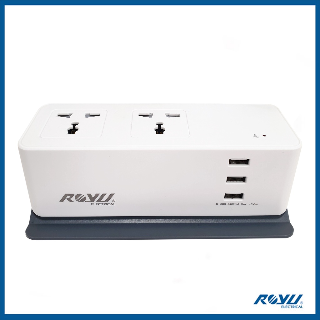 Royu Desk Extension Cord with 2 Gang Outlet and 3 USB Ports REDEC432