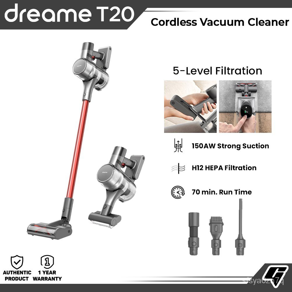Dreame T20 Cordless Vacuum Cleaner 150AW Suction Power HEPA Filter 70