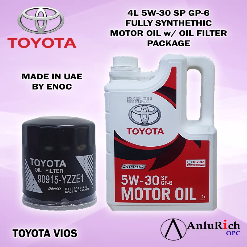 TOYOTA VIOS OIL CHANGE PACKAGE 4LTRS 5W30 SP GF6 FULLY SYNTHETIC