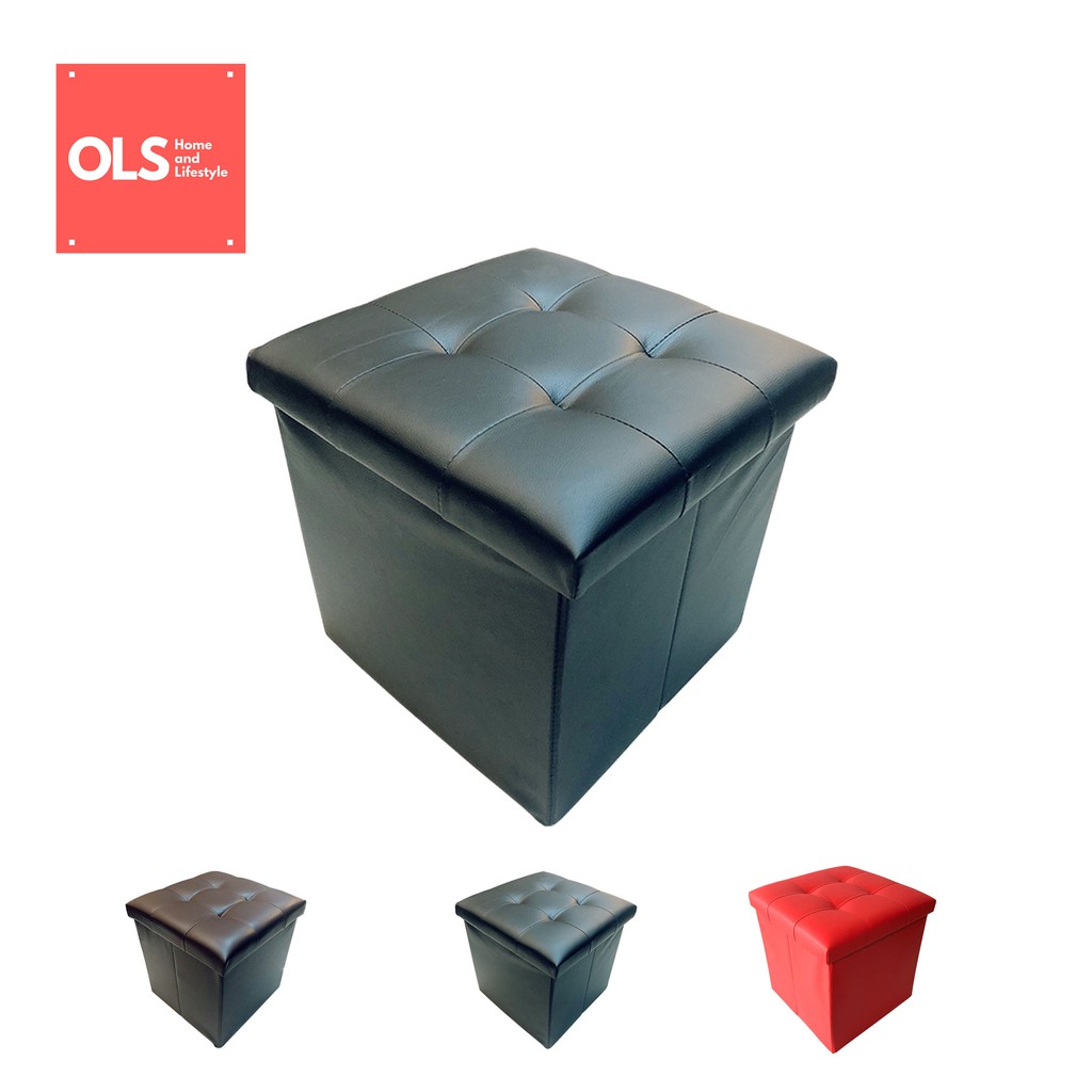 OLS Storage Box Chair Ottoman Leather Foldable Storage Stool 38x38x38