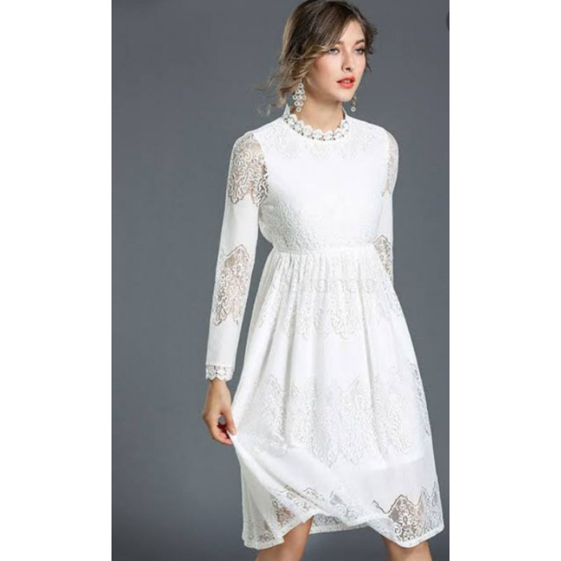 Knee Length White Long Sleeve Dress atelieryuwa.ciao.jp