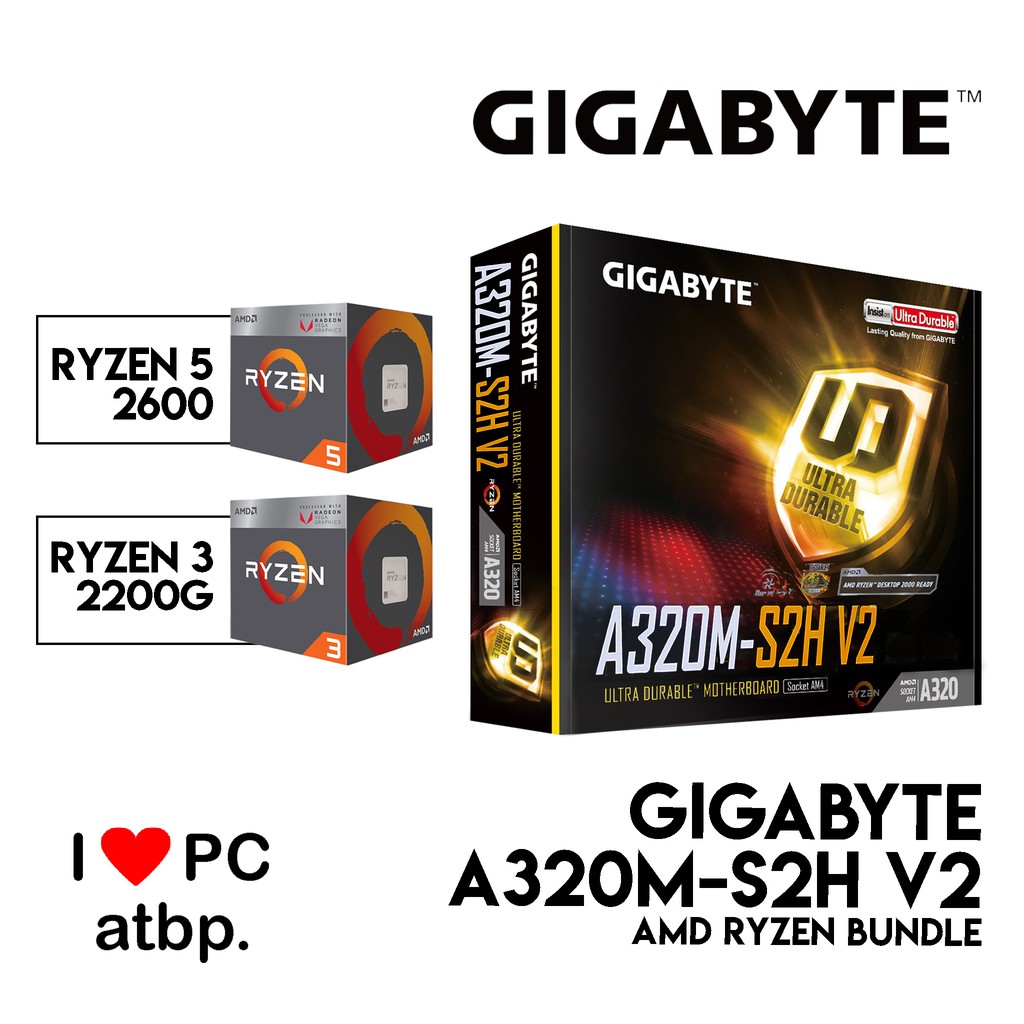AMD Bundle Gigabyte A320MS2H V2(Ryzen 3 2200G,Ryzen 5