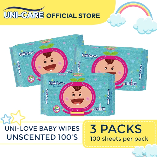 UniLove Unscented Baby Wipes 100's Pack of 3 Shopee Philippines