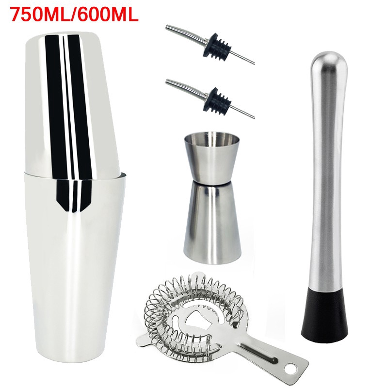 7 Piece Set Of Boston Cocktail Shaker Bartender Set For Professional