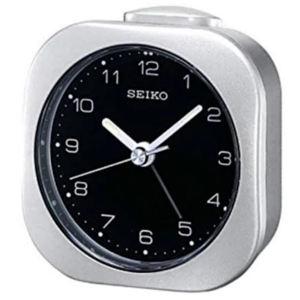 SEIKO QXE016K Bedside Alarm Clock Black Dial Silver Case Shopee