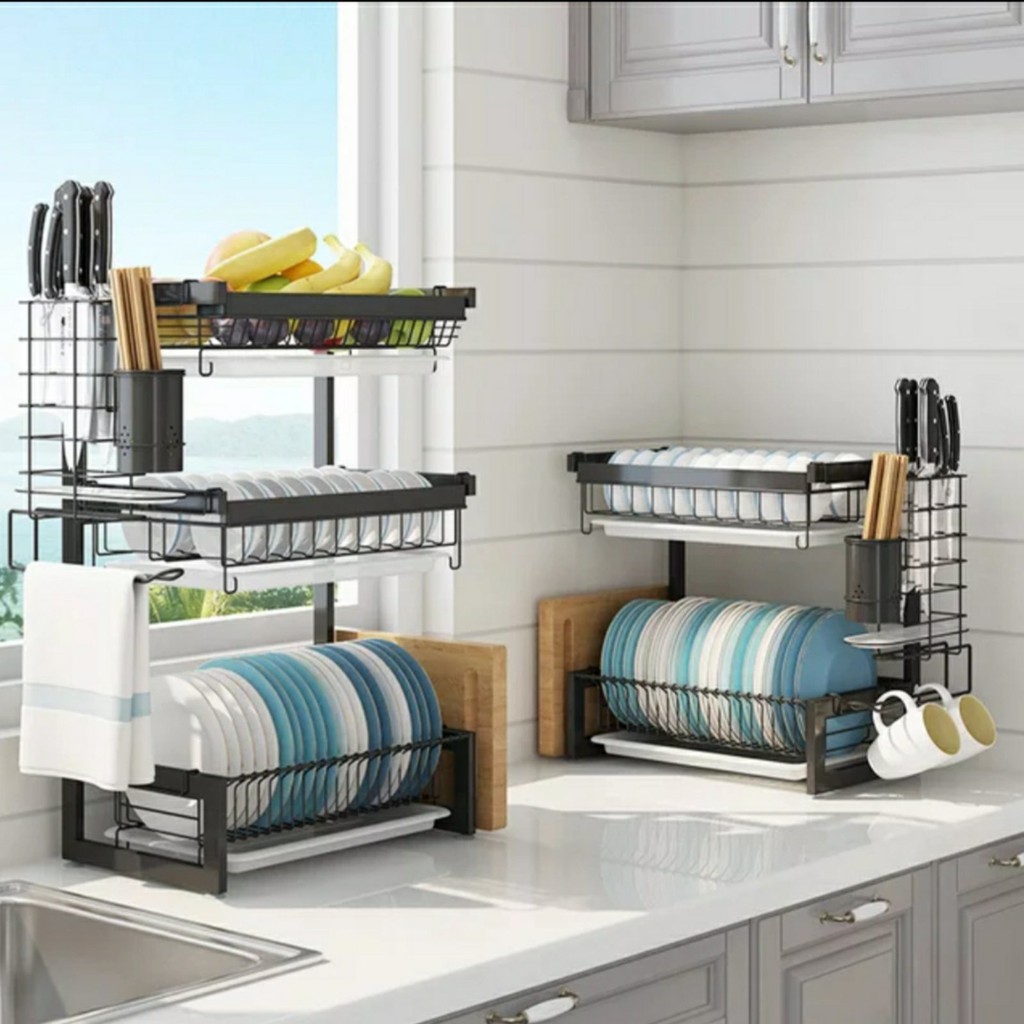 3 Tier Black Stainless Steel kitchen organizer dish rack organizer