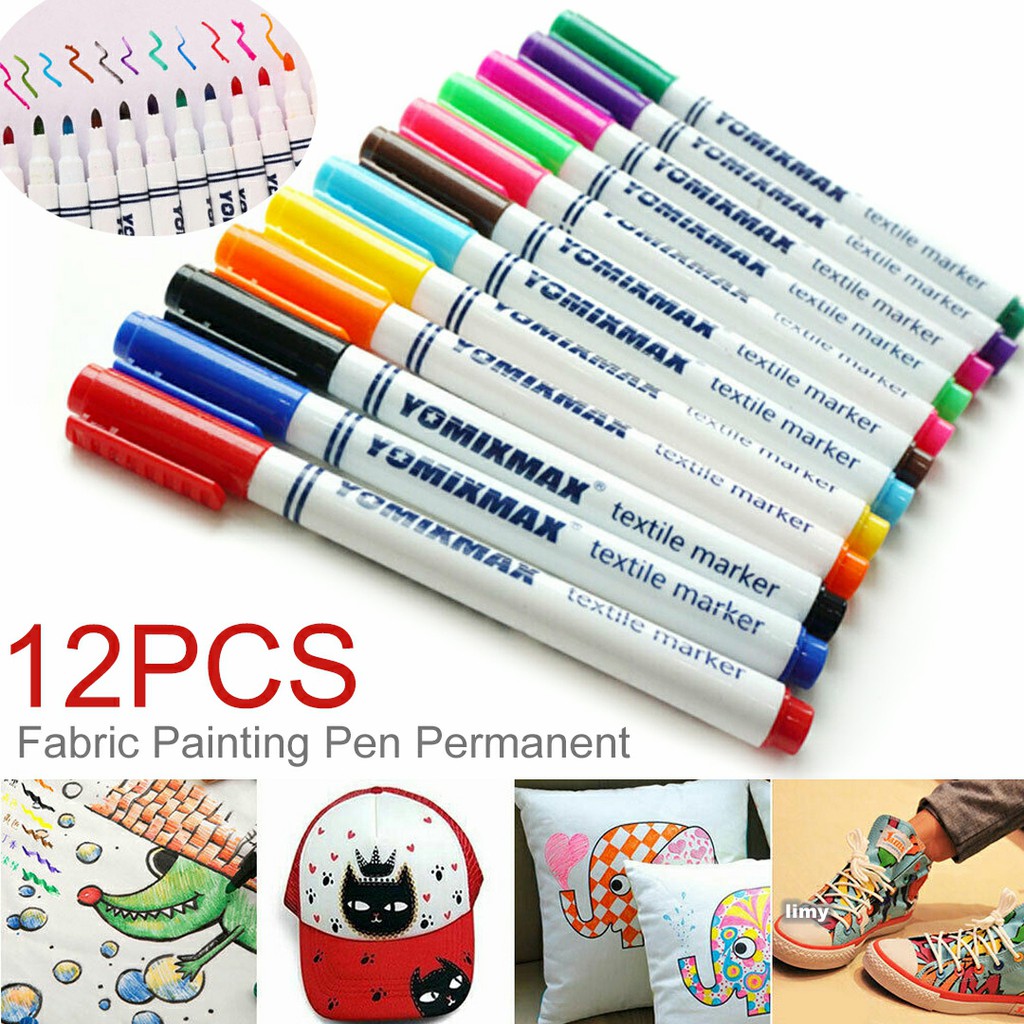 12pcs New Fabric Painting Pen Permanent Fabric Marker For Tshirt