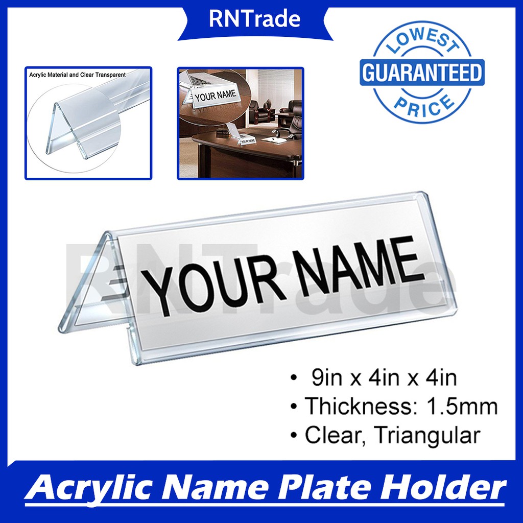 Clear Transparent Acrylic Desk Name Plate Holder 9" x 4" x 4" Shopee