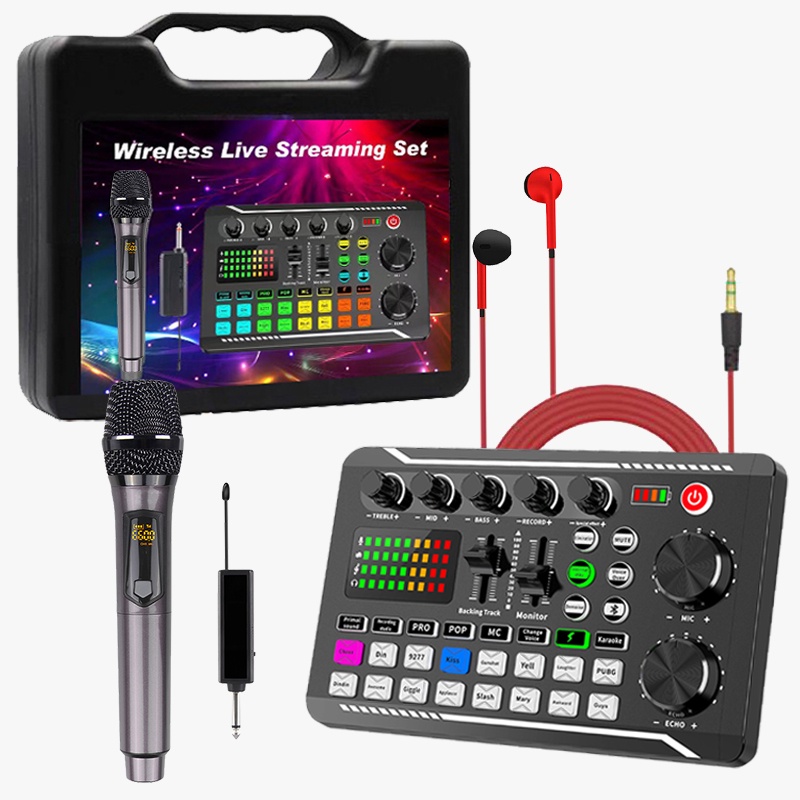 Suitcase Wireless Live Kit F998 sound card With wireless microphone and