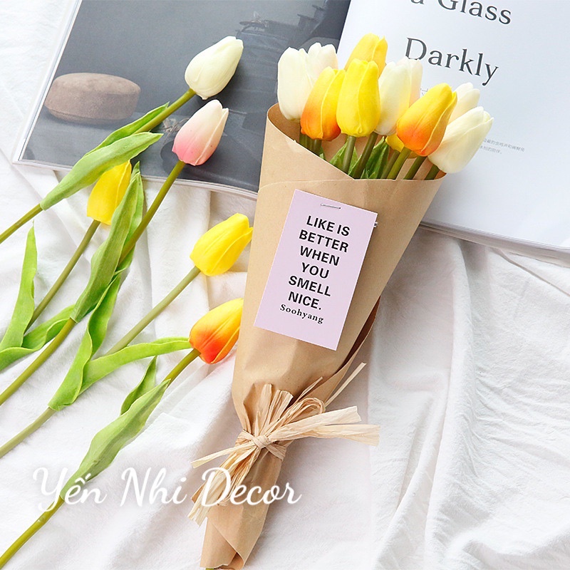 Colorful Tulips 33cm (Type 1 Curly Leaves) Real decor Decorations (Fake