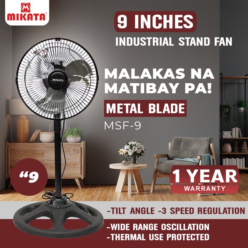 Mikata MSF9 Industrial Stand Fan Electric Fan 9inch 3 Blades Metal