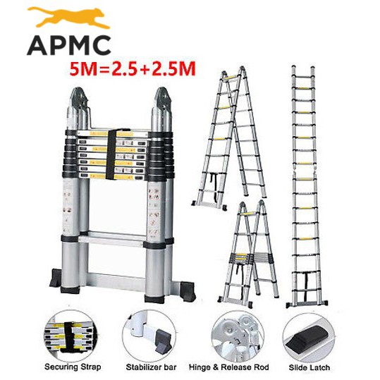 APMC Aluminum Telescopic Ladder Double Sided 5M /16.4ft (16 steps) Shopee Philippines