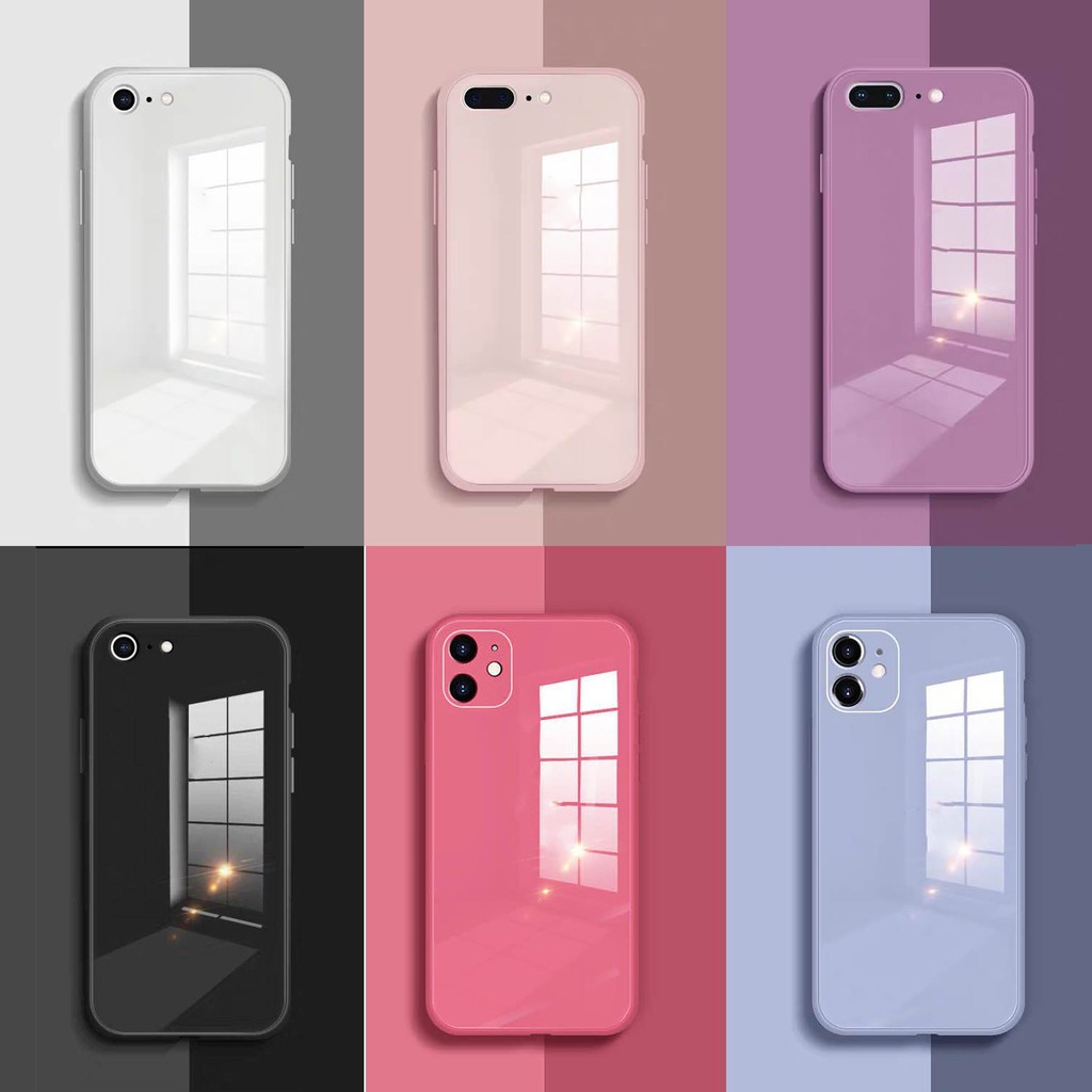 Color Tempered Glass Case compatible For iPhone 6 6s 7 8 Plus X Xs Max XR TPU Soft edge 11 11Pro