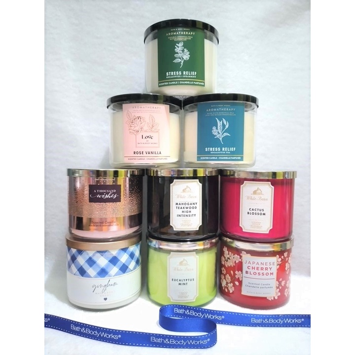 BATH & BODY WORKS BBW AROMATHERAPY WHITE BARN 3WICK SCENTED CANDLES