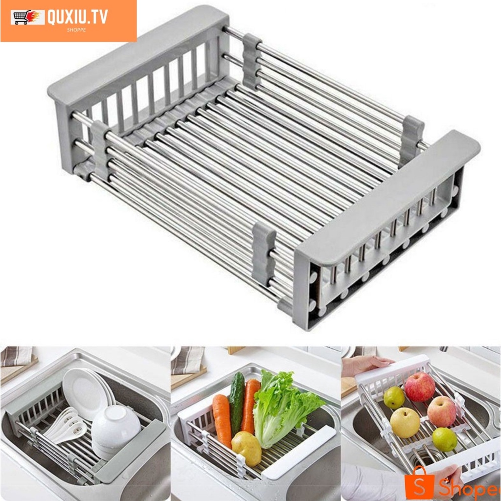 Retractable Sink Water Filter Rack Drain Basket Stainless Steel Kitchen