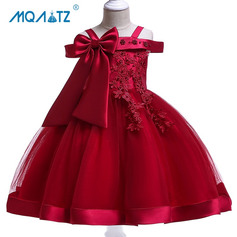 MQATZ Girls Dress Birthday One Shoulder Floral Party Princess Dress