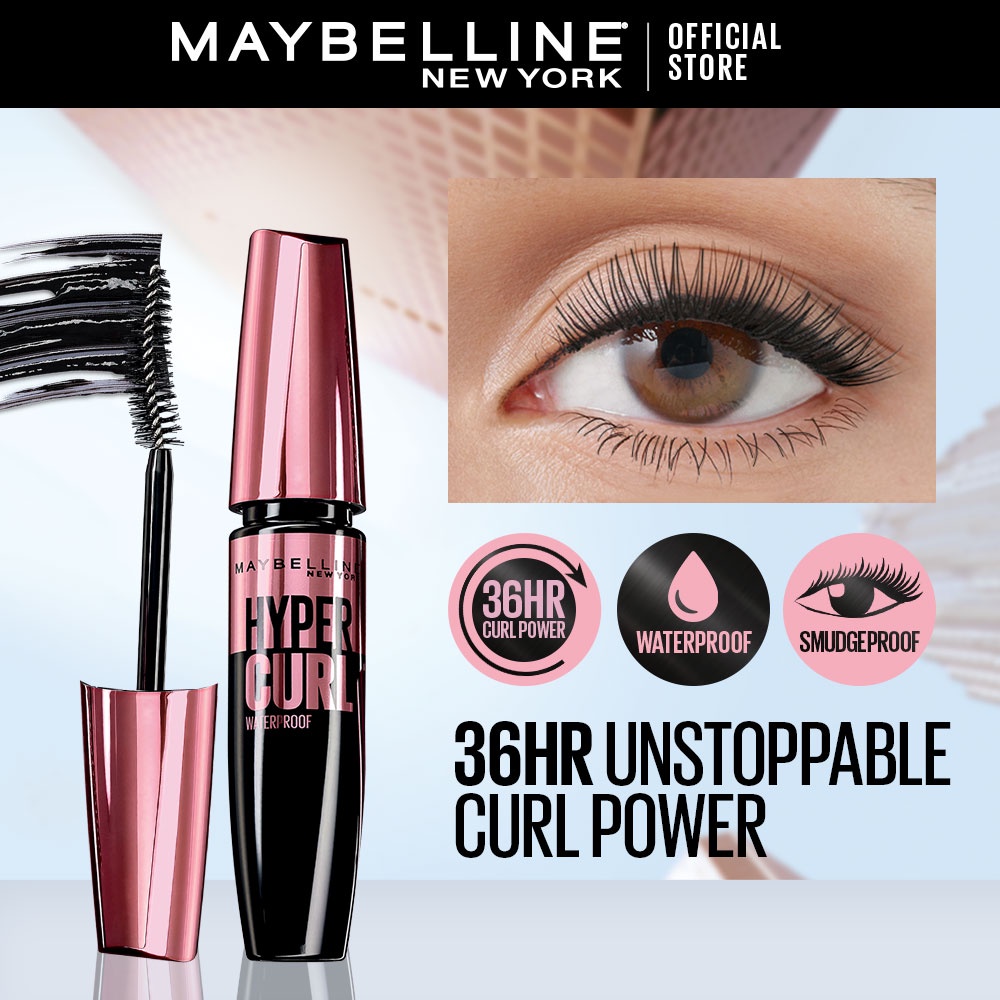 Maybelline Hypercurl Mascara Waterproof 9.2 mL Black Curling Smudge