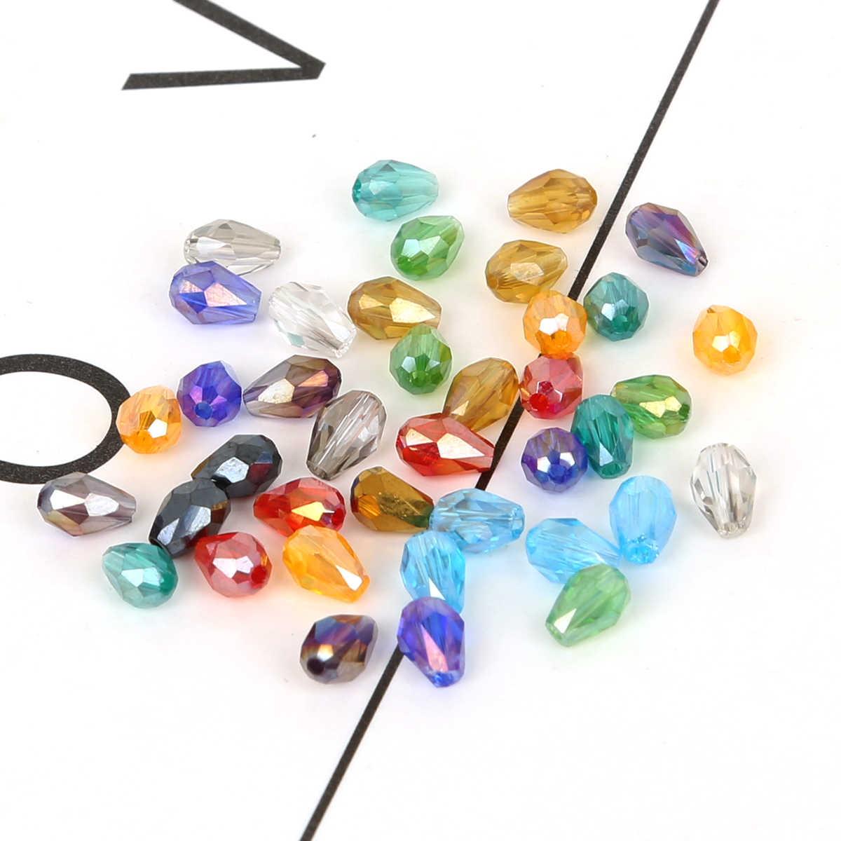 70pcs Teardrop Austrian Faceted Crystal Beads, Glass Beads, Bulk Spacer