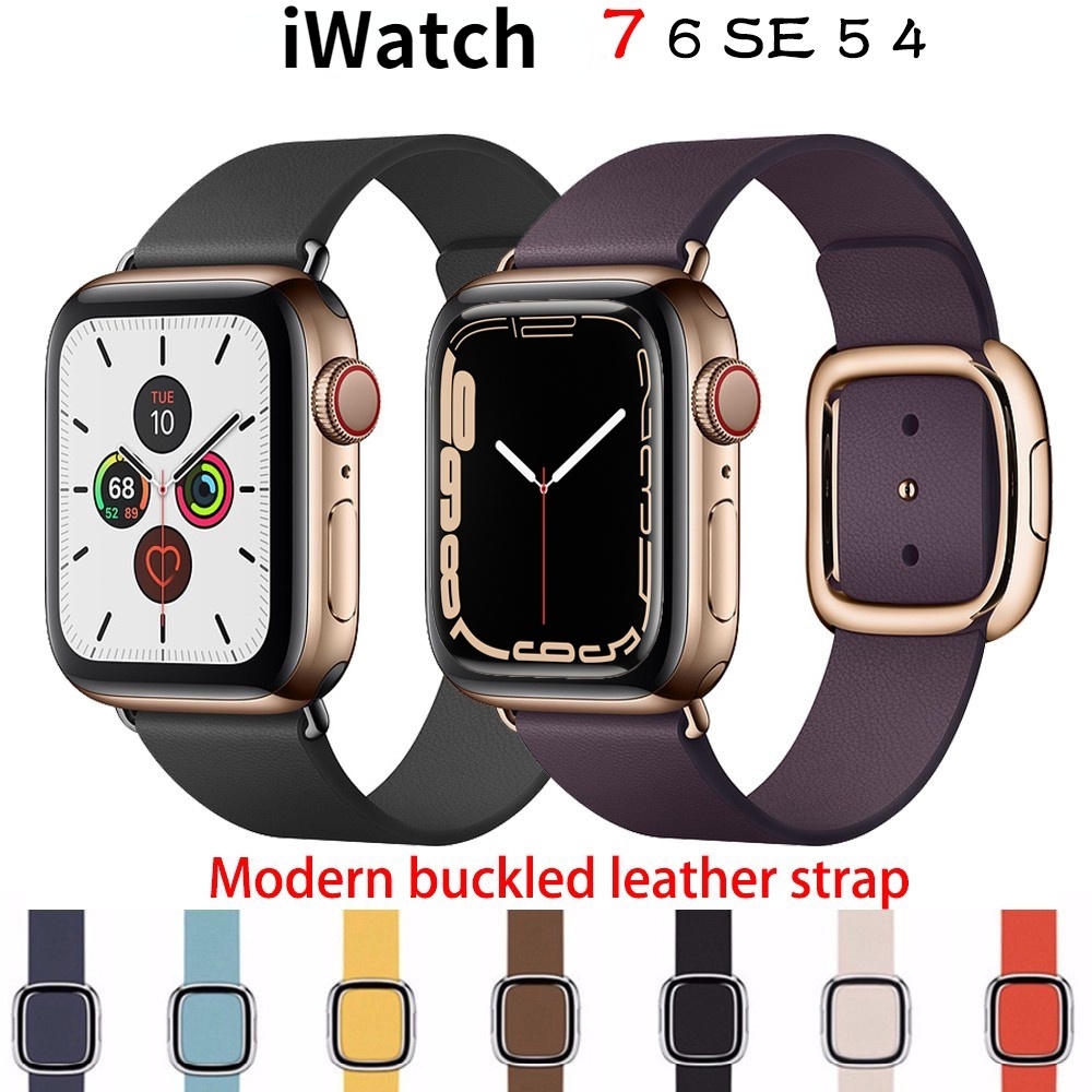 Modern buckled leather strap for iWatch series 7 6 SE 5 4 3 2 1